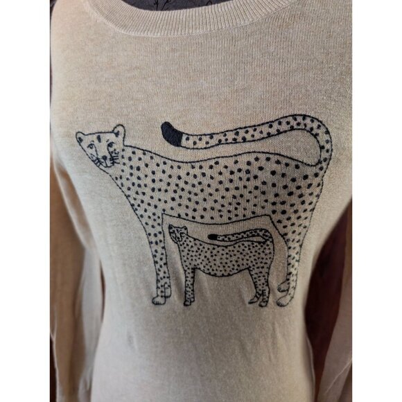 J.Crew Beige Sweater Leopard Graphic Print Womens Long Sleeve Lightweight - Picture 2 of 8